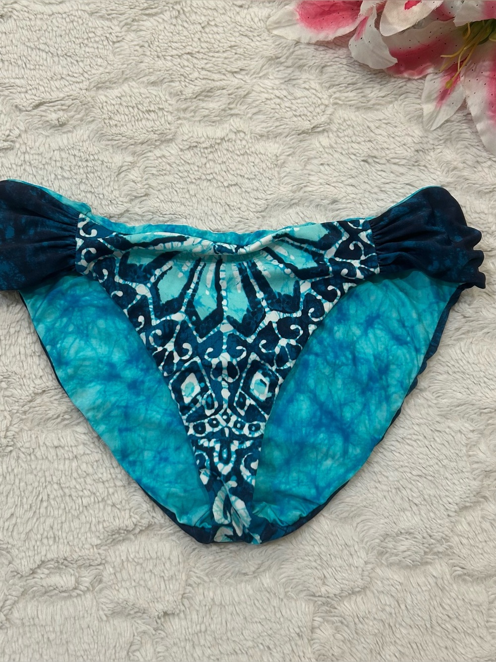 Lucky Brand Reversible Tie Dye Blue Bikini Swim Suit Bottom Large L